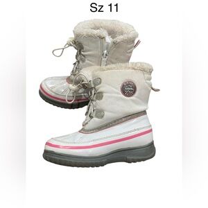 Totes sz 11 Snowstar toddler girls winter snow boots in white pink, and silver.